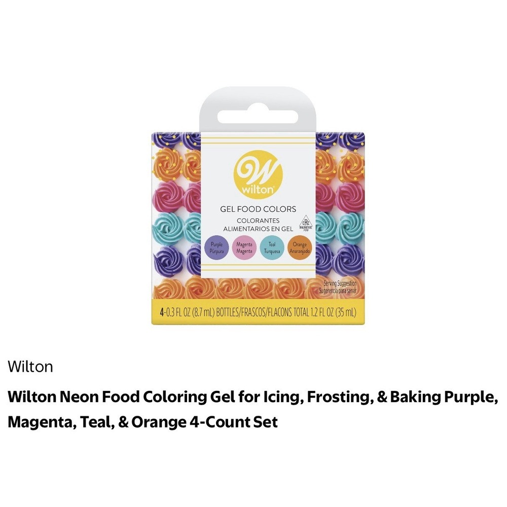 Wilton Gel Food Colors,4 Colors/box,  Lot of 2 Boxes Purple/magenta/teal/orange